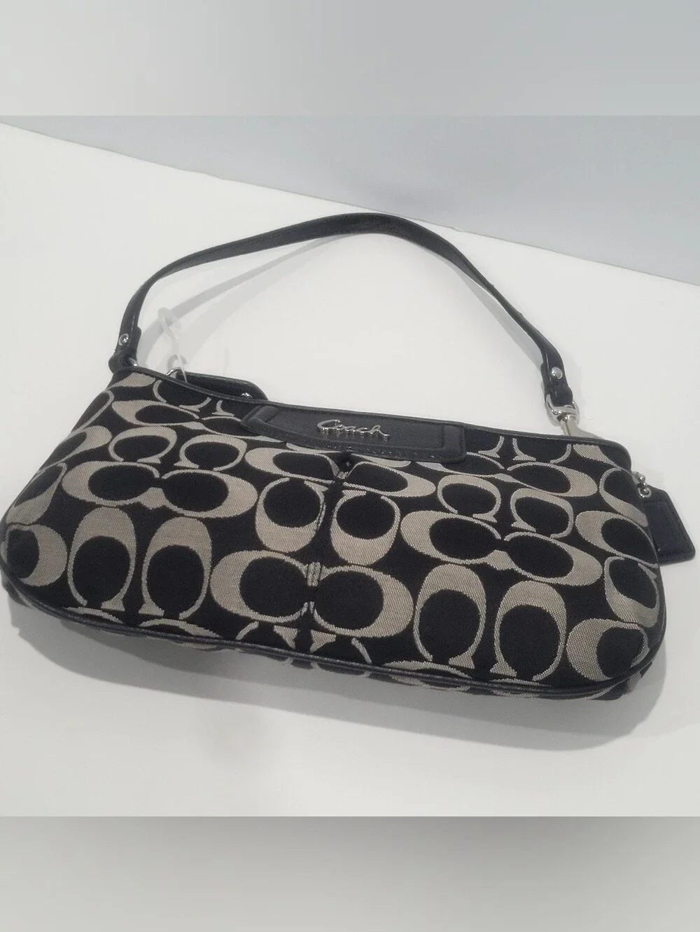 Coach Signature Canvas Leather Large Wristlet Black & Gray Purse